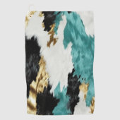 Türkisgrüne goldfarbene Schwarz-weiße Kuhide Golfhandtuch (Vorderseite)