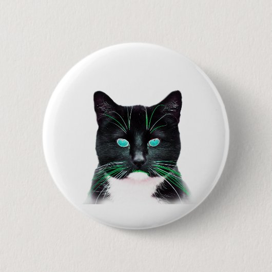 Türkisgrüne Mit Augen Katze Button (Vorderseite)