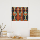 Türkisgrüne Orange Red Ethnic Tribal Mosaik Poster (Küche)