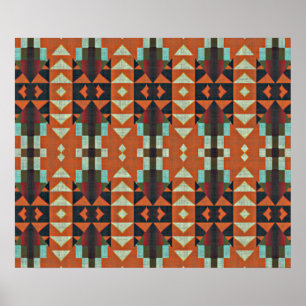 Türkisgrüne Orange Red Ethnic Tribal Mosaik Poster