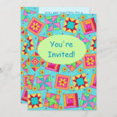 Türkisgrüne Patchwork Quilt Block Art Einladung (Vorne/Hinten)