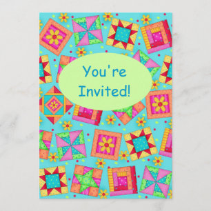 Türkisgrüne Patchwork Quilt Block Art Einladung