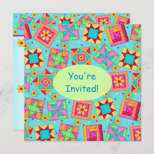 Türkisgrüne Patchwork Quilt Block Art Einladung (Vorne/Hinten)