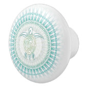 Türkisgrüne Schildkröte und Mandala Nautic Keramikknauf (Rechts)