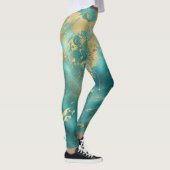 Türkisgrüner Goldmarmor Abstrakt Moderne Leggings (Rechts)