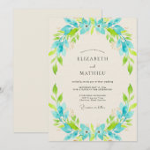 Türkisgrüner Kranz Hochzeit Einladung (Vorne/Hinten)