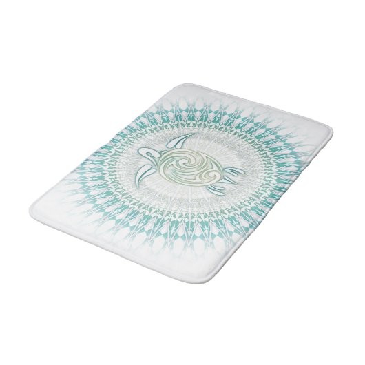 Türkisgrüner Turtle Mandala Maritime Badematte (Schrägansicht)