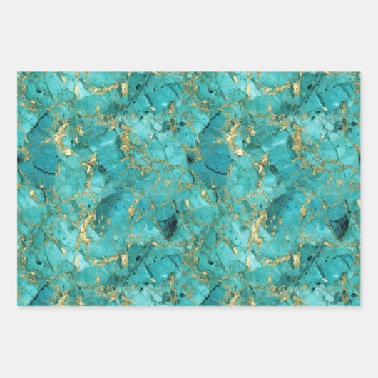 Türkisgrüner und goldener Marmor Geschenkpapier Set (Vorderseite 2)