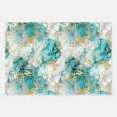Türkisgrüner und goldener Marmor Geschenkpapier Set (Vorderseite)