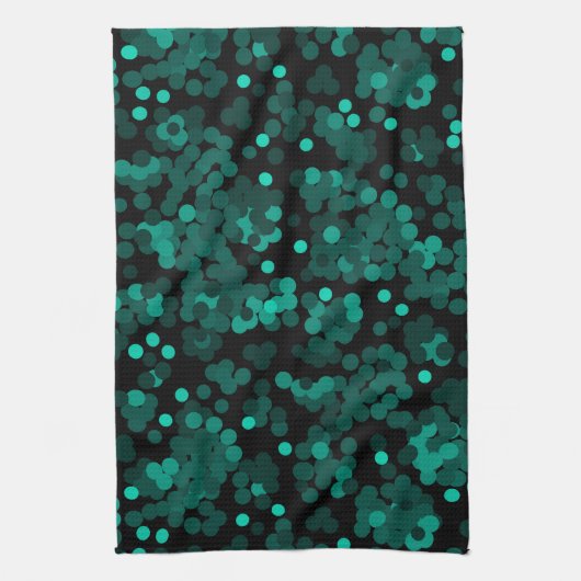 Türkisgrünes Polka-Punktmuster auf schwarz Geschirrtuch (Vertikal)