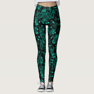 Türkisgrünes Polka-Punktmuster auf schwarz Leggings