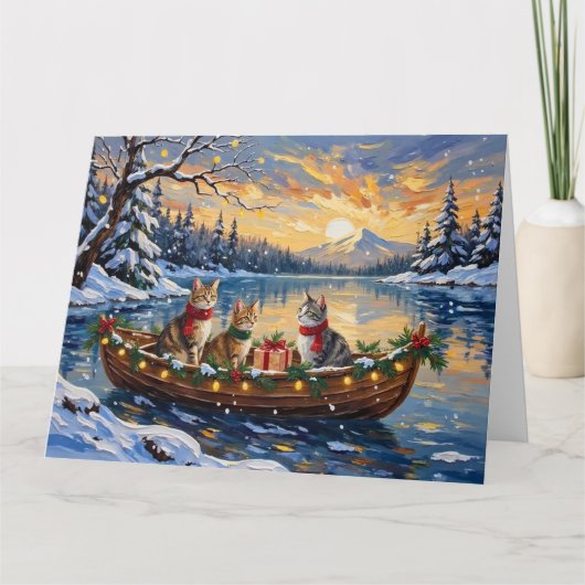 Turkish Angora Cat Christmas Boat Holiday Karte (Vorderseite)