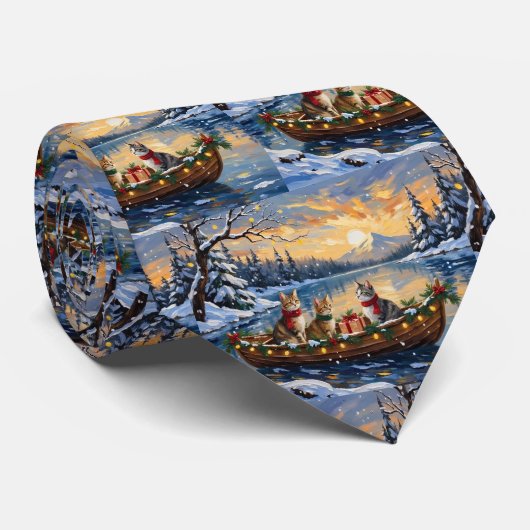 Turkish Angora Cat Christmas Boat Holiday Krawatte (Gerollt)