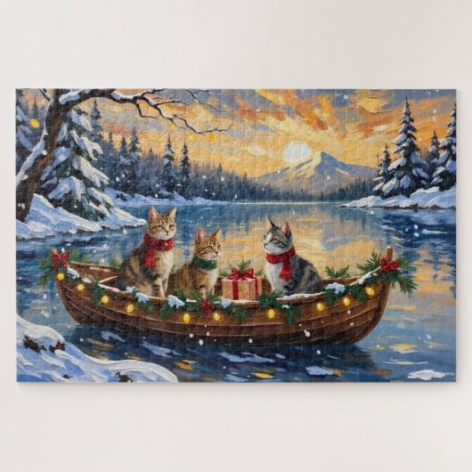 Turkish Angora Cat Christmas Boat Holiday Puzzle (Horizontal)