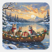 Turkish Angora Cat Christmas Boat Holiday Quadratischer Aufkleber (Vorderseite)