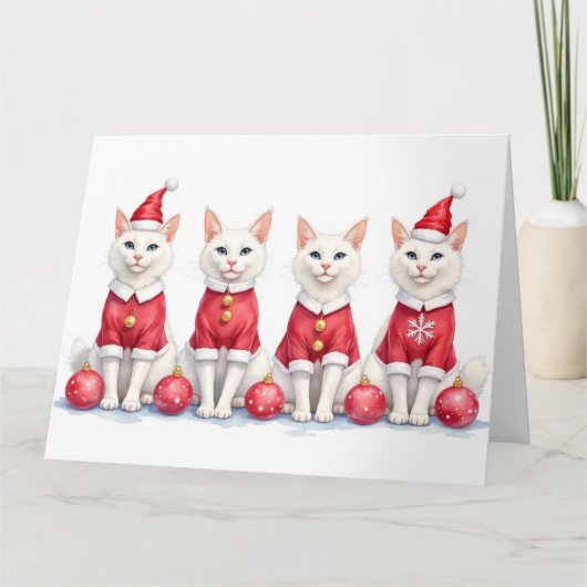 Turkish Angora Cat Christmas Dress Santa Hat Karte (Vorderseite)