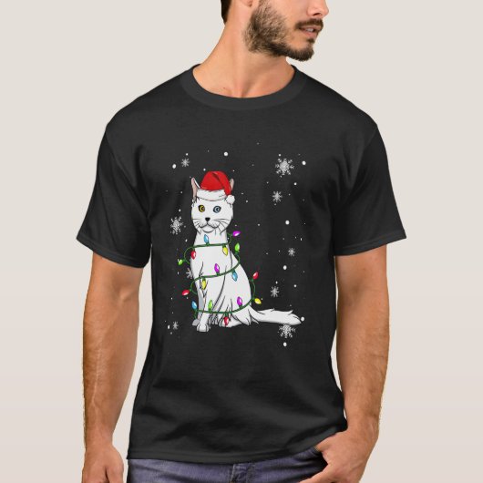 Turkish Angora Cat Christmas Lights Christmas Cat  T-Shirt (Vorderseite)