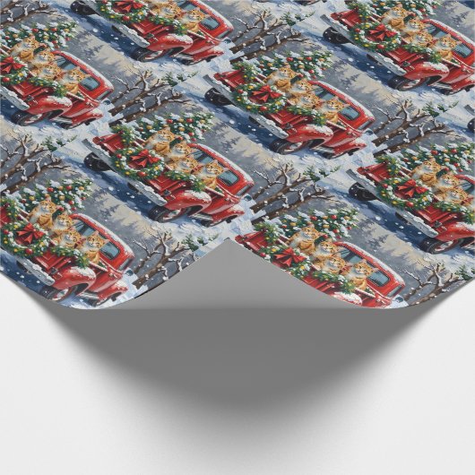 Turkish Angora Cat Christmas Red Truck Holiday Geschenkpapier (Ecke)