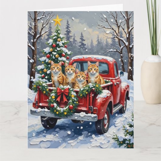 Turkish Angora Cat Christmas Red Truck Holiday Karte (Vorderseite)