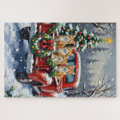 Turkish Angora Cat Christmas Red Truck Holiday Puzzle (Horizontal)