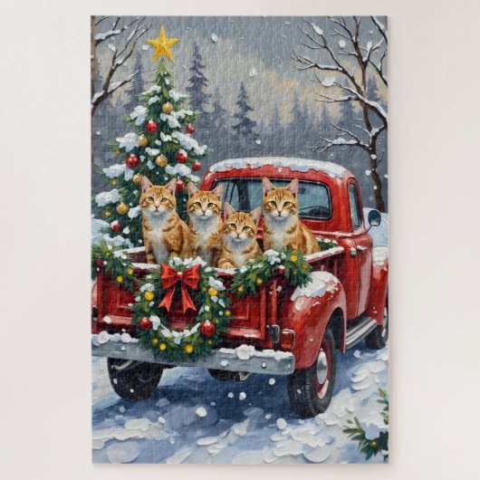 Turkish Angora Cat Christmas Red Truck Holiday Puzzle (Vertikal)