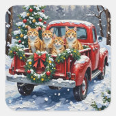 Turkish Angora Cat Christmas Red Truck Holiday Quadratischer Aufkleber (Vorderseite)