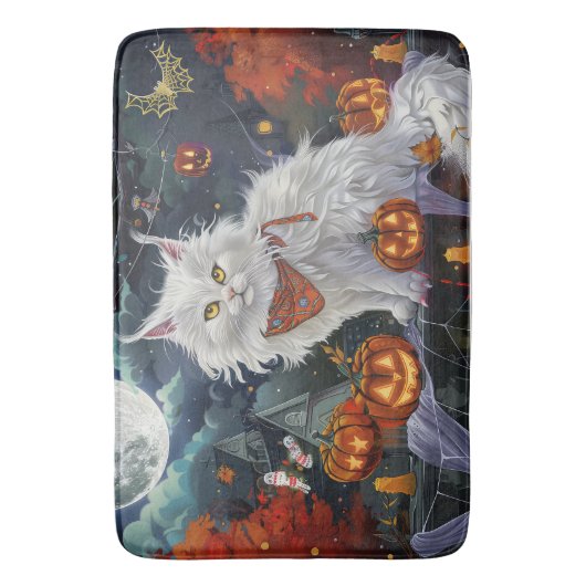 Turkish Angora Cat Halloween Spooky Badematte (Vorderseite Vertikal)