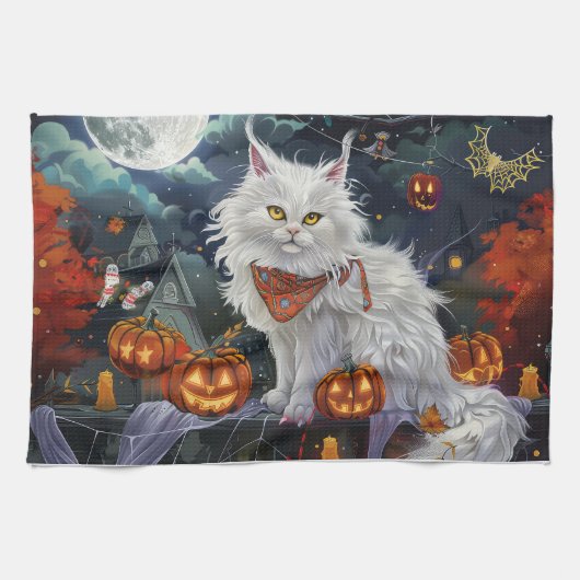 Turkish Angora Cat Halloween Spooky Geschirrtuch (Horizontal)