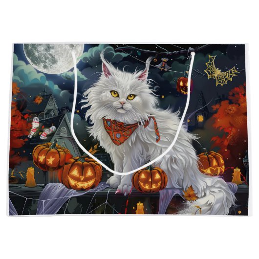 Turkish Angora Cat Halloween Spooky Große Geschenktüte (Vorderseite)