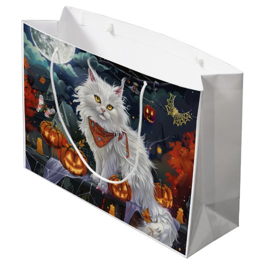 Turkish Angora Cat Halloween Spooky Große Geschenktüte (Rückseite Schrägansicht)