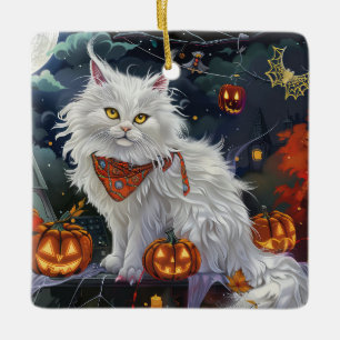 Turkish Angora Cat Halloween Spooky Keramikornament