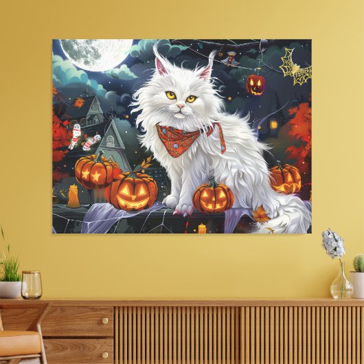 Turkish Angora Cat Halloween Spooky Leinwanddruck (Insitu (Wohnzimmer))