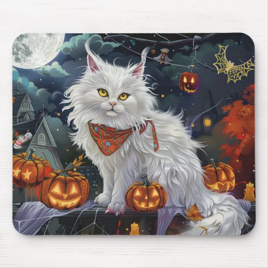 Turkish Angora Cat Halloween Spooky Mousepad (Vorne)