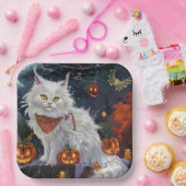 Turkish Angora Cat Halloween Spooky Pappteller (Party)