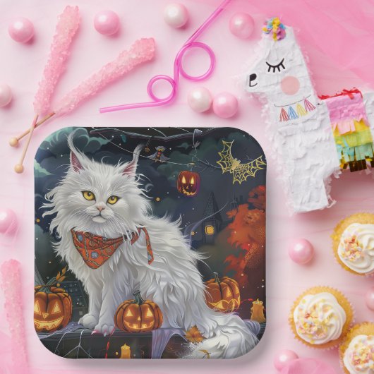 Turkish Angora Cat Halloween Spooky Pappteller (Party)