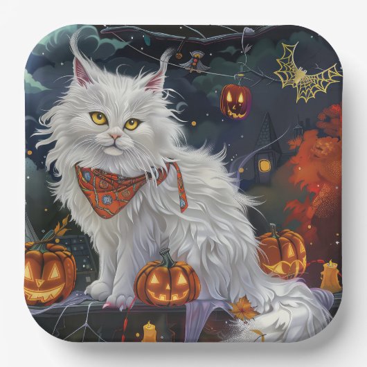 Turkish Angora Cat Halloween Spooky Pappteller (Vorderseite)