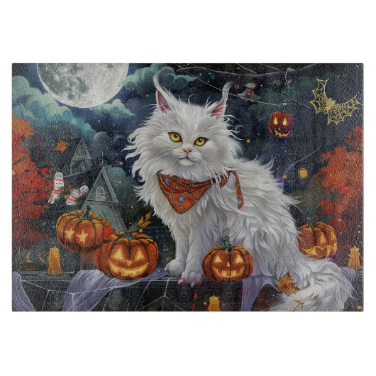 Turkish Angora Cat Halloween Spooky Schneidebrett (Vorderseite)