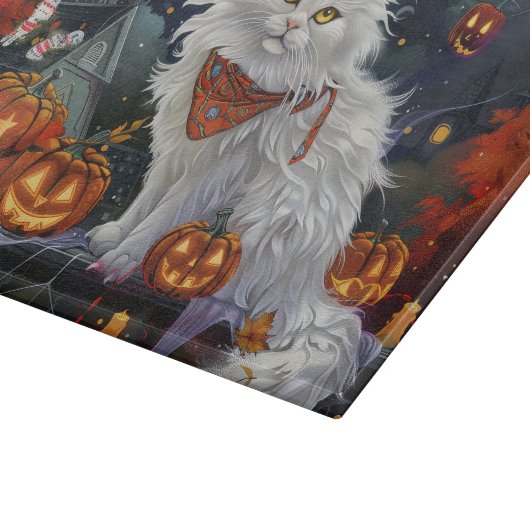 Turkish Angora Cat Halloween Spooky Schneidebrett (Ecke)