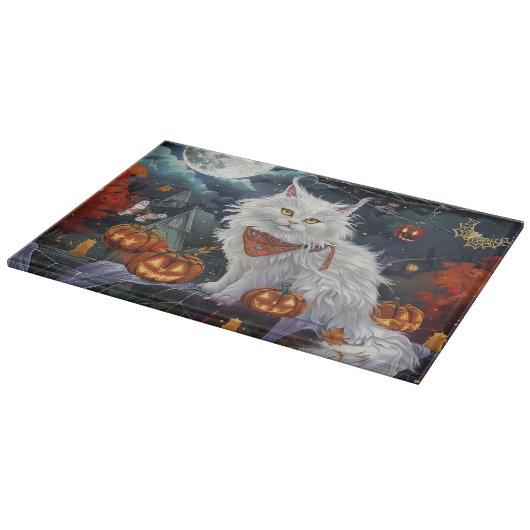 Turkish Angora Cat Halloween Spooky Schneidebrett (Ecke)