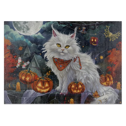 Turkish Angora Cat Halloween Spooky Schneidebrett (Vorderseite)