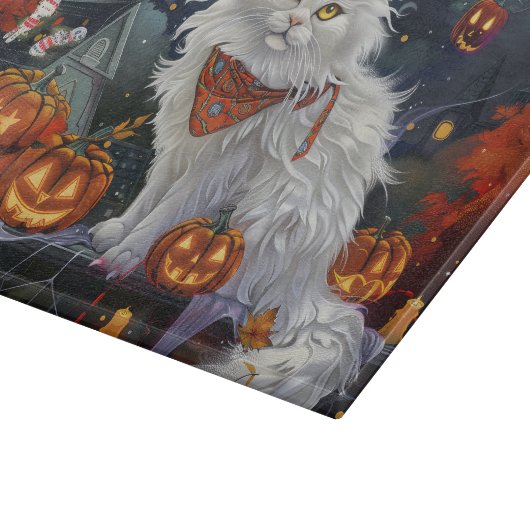 Turkish Angora Cat Halloween Spooky Schneidebrett (Ecke)