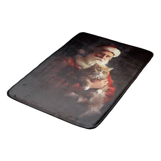 Turkish Angora Cat Santa Claus Weihnachten Badematte (Schrägansicht)