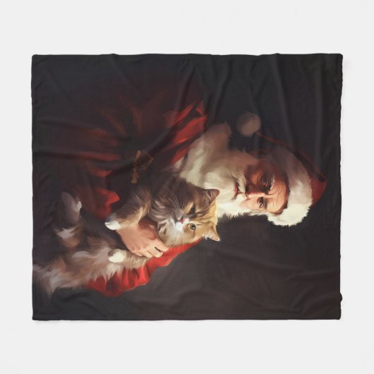 Turkish Angora Cat Santa Claus Weihnachten Fleecedecke (Vorderseite (Horizontal))