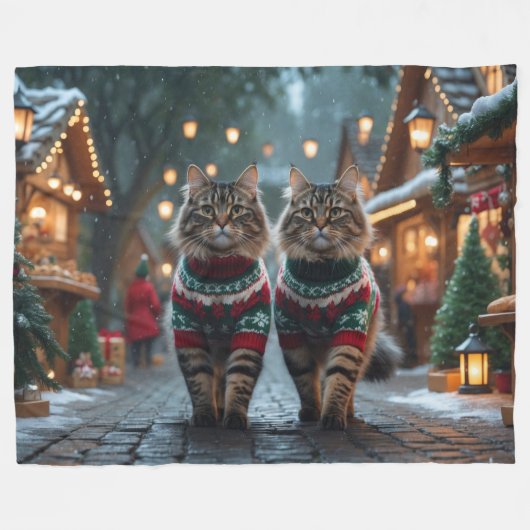 Turkish Angora Cats Christmas Snow Holiday Fleecedecke (Vorderseite (Horizontal))