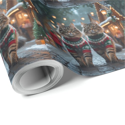 Turkish Angora Cats Christmas Snow Holiday Geschenkpapier (Rolleneckpunkt)