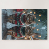 Turkish Angora Cats Christmas Snow Holiday Puzzle (Horizontal)