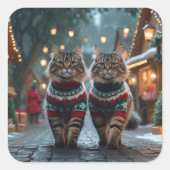 Turkish Angora Cats Christmas Snow Holiday Quadratischer Aufkleber (Vorderseite)
