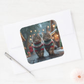 Turkish Angora Cats Christmas Snow Holiday Quadratischer Aufkleber (Umschlag)