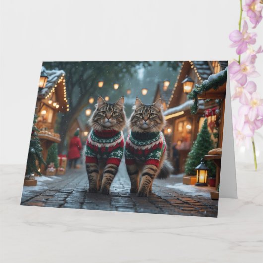 Turkish Angora Cats Weihnachtsschneeurlaub Karte (Orchidee)