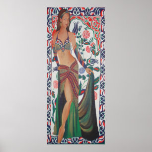 Turkish Belly Dancer With Traditional Art Backgrou Poster